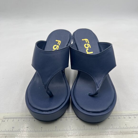 FSJ Navy Wedge Flip Flops Slip-On Thong Sandals Platform Mules Arch Support Shoe - Picture 3 of 8